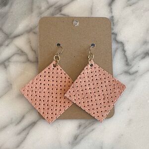 Leather Pink Perforated Square Earrings